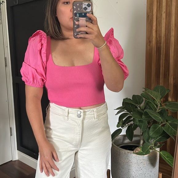 Zara Hot Pink Ribbed Square neck Crop Top. Size S - Picture 11 of 12